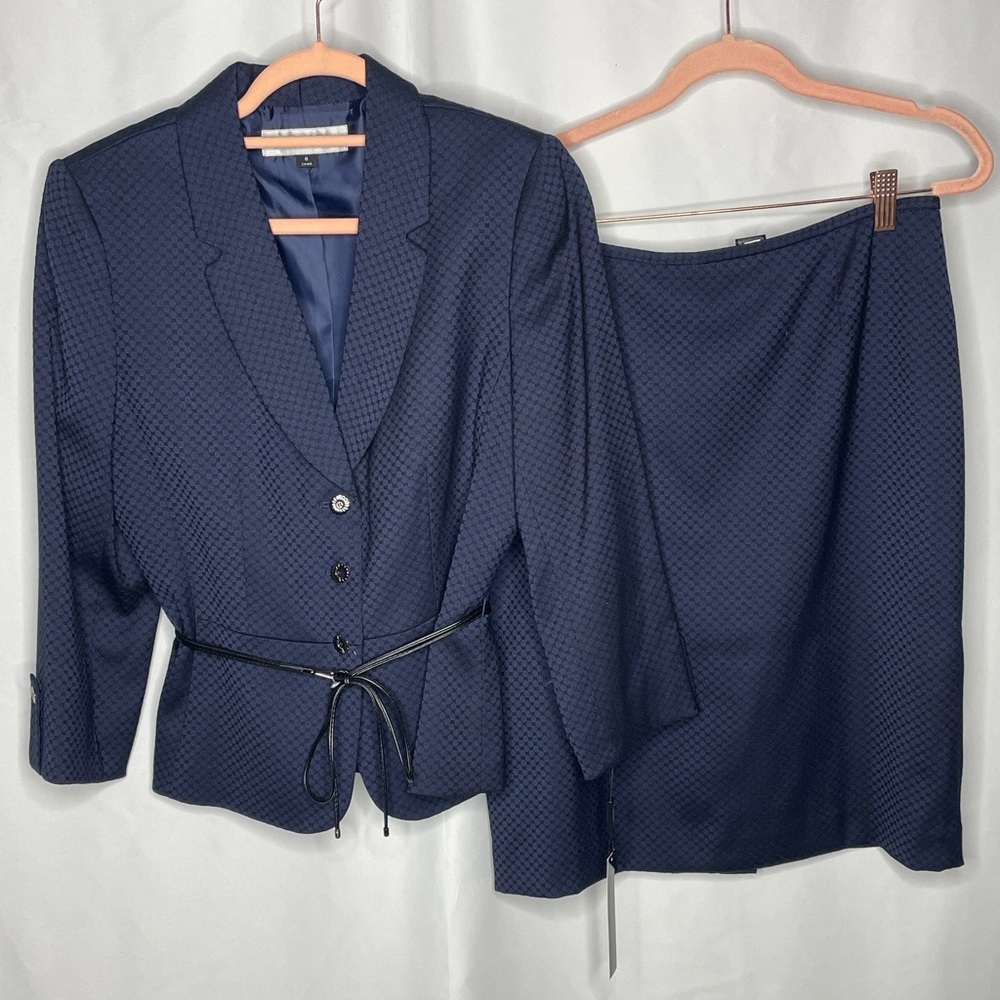 Tahari Blue and Black Skirt Suit Set | Size 8